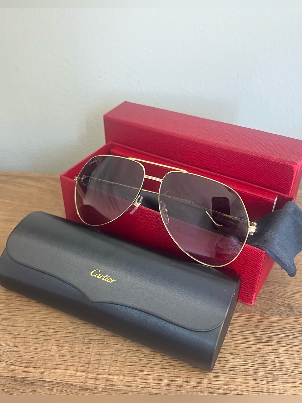Cartier CT00110S Gold Trim Aviator Pilot Sunglasses Unisex